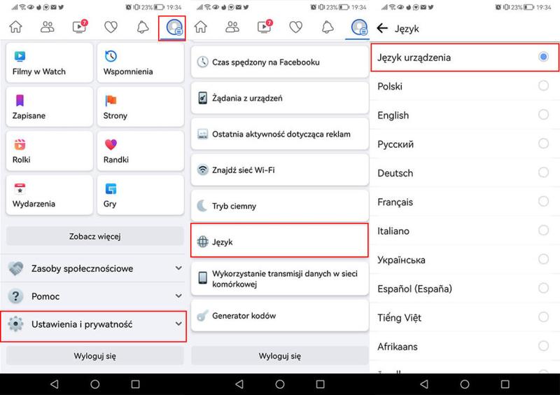 Dostosowanie języka Facebooka