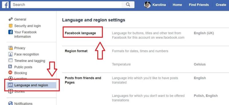 Przewodnik zmiany języka Facebooka