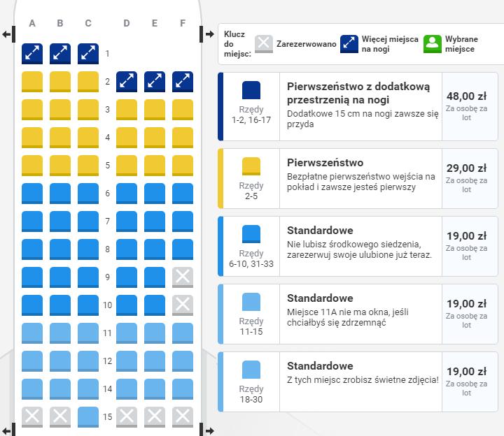 Siedzenia Ryanair komfort