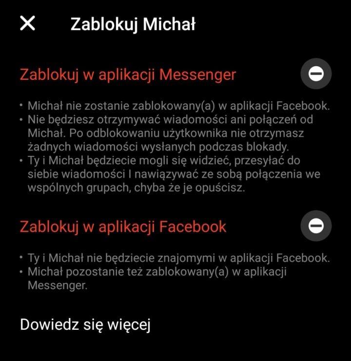 Jak zablokować użytkownika w Messengerze
